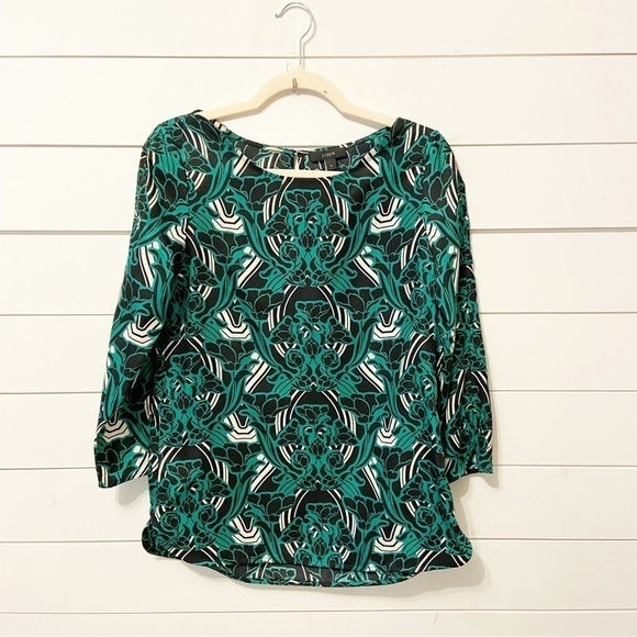 J.Crew | Black and Green Floral Popover Blouse Size 0 - Picture 2 of 10
